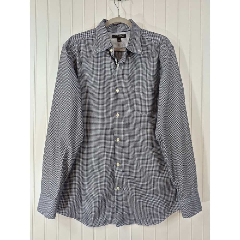 Banana Republic Mens Black White Checker Tailored Slim Dress Shirt Large Party